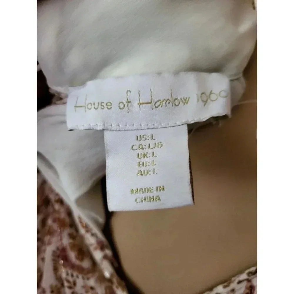 House of Harlow SHONA JOY Colette MockNeck Smocked Paisley Metallic Mini Dress L - Picture 8 of 10